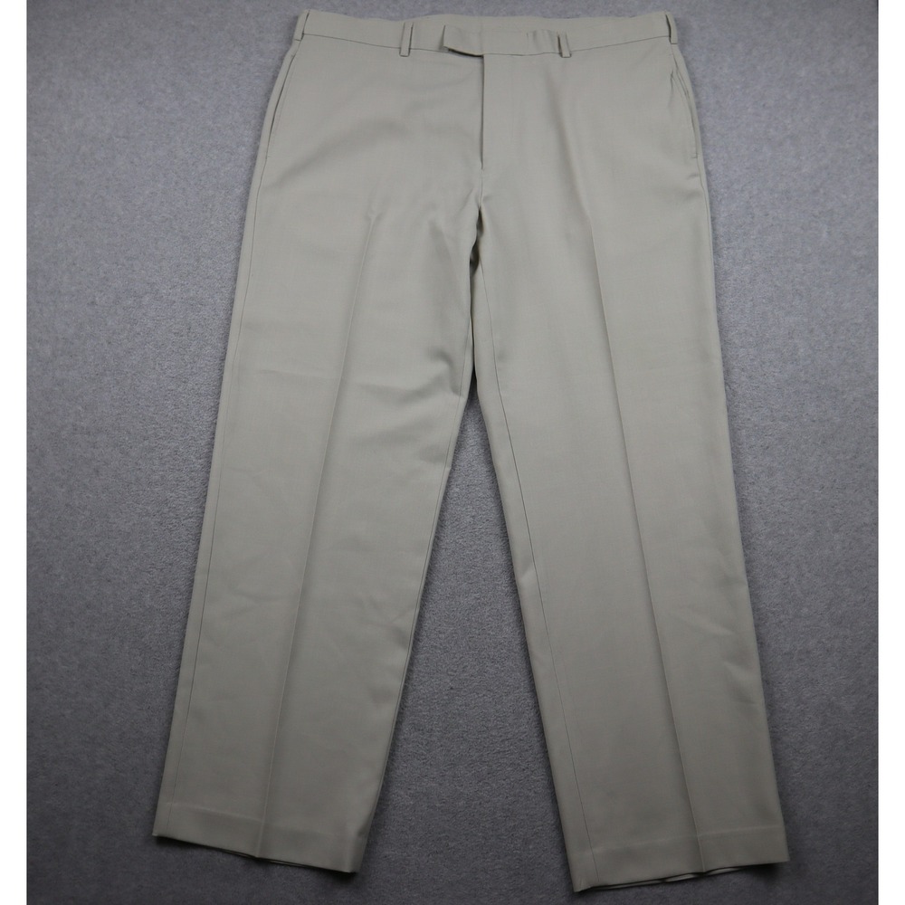 Perry Ellis Dress Pants Mens 38x32 Straight Leg Tan Beige Flat Front Trousers